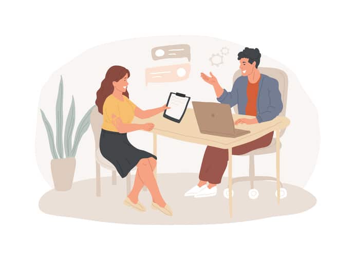 Employees discussing HR outsourcing.