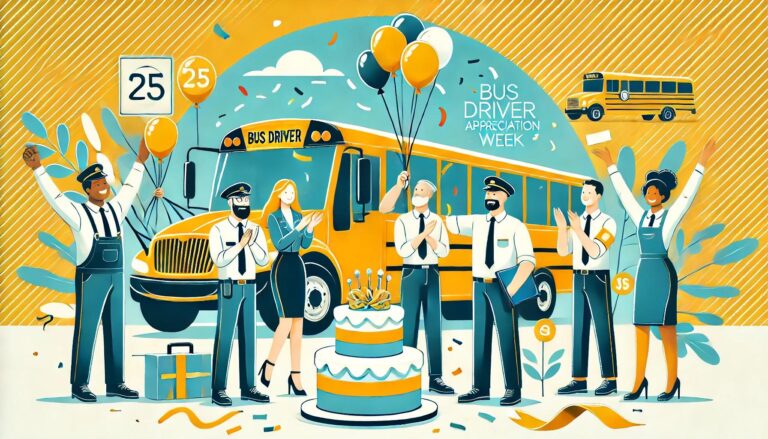 Bus driver celebrating Bus Driver Appreciation Week.