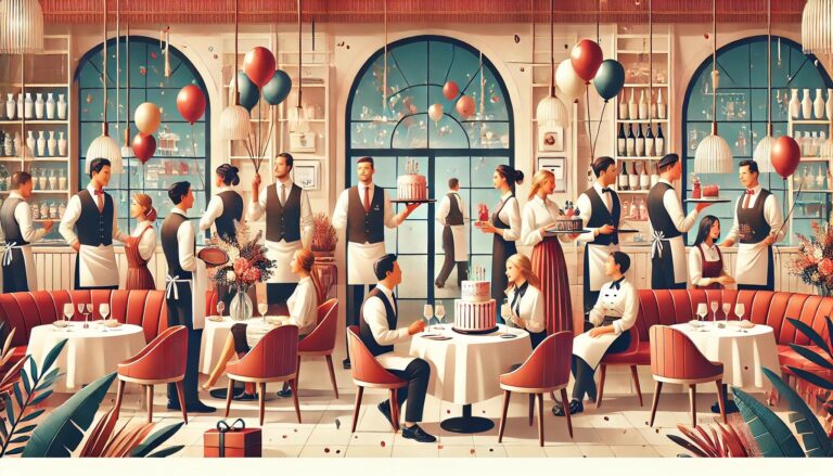 Waiters celebrating National Waitstaff Day.