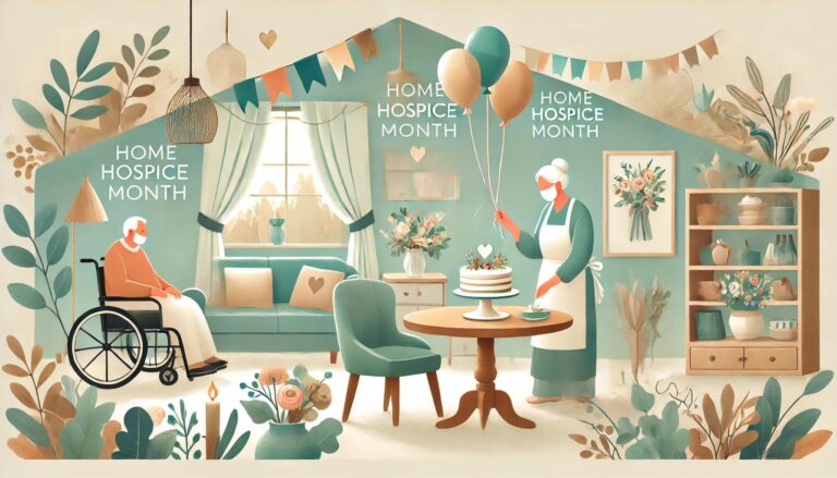 Two individuals celebrating Home Care and Hospice Month.