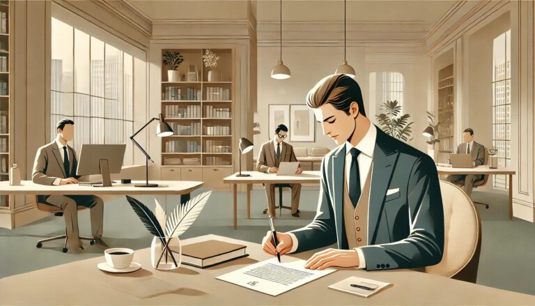 Employee writing a rejection letter.