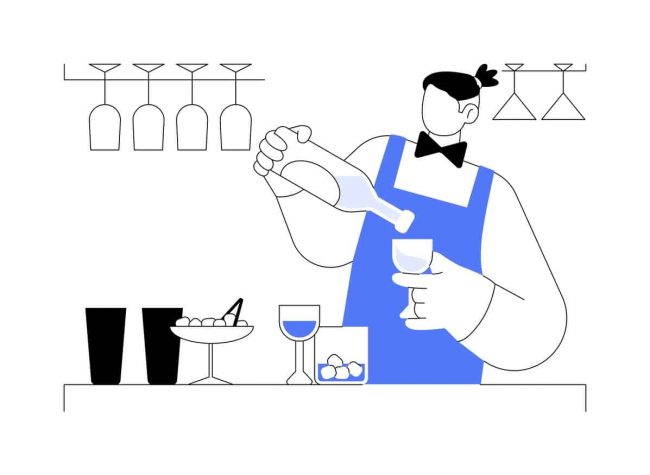 Mixing cocktail ingredients abstract concept vector illustration. Mixing cocktail ingredients abstract concept vector illustration. Bartender adds ingredients to cocktail shaker, restaurant business, horeca industry, mixing process abstract metaphor.